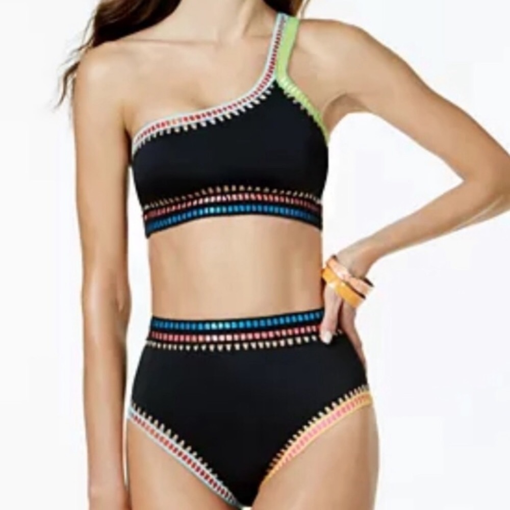 Bar III Black Multicolor Trim Bikini